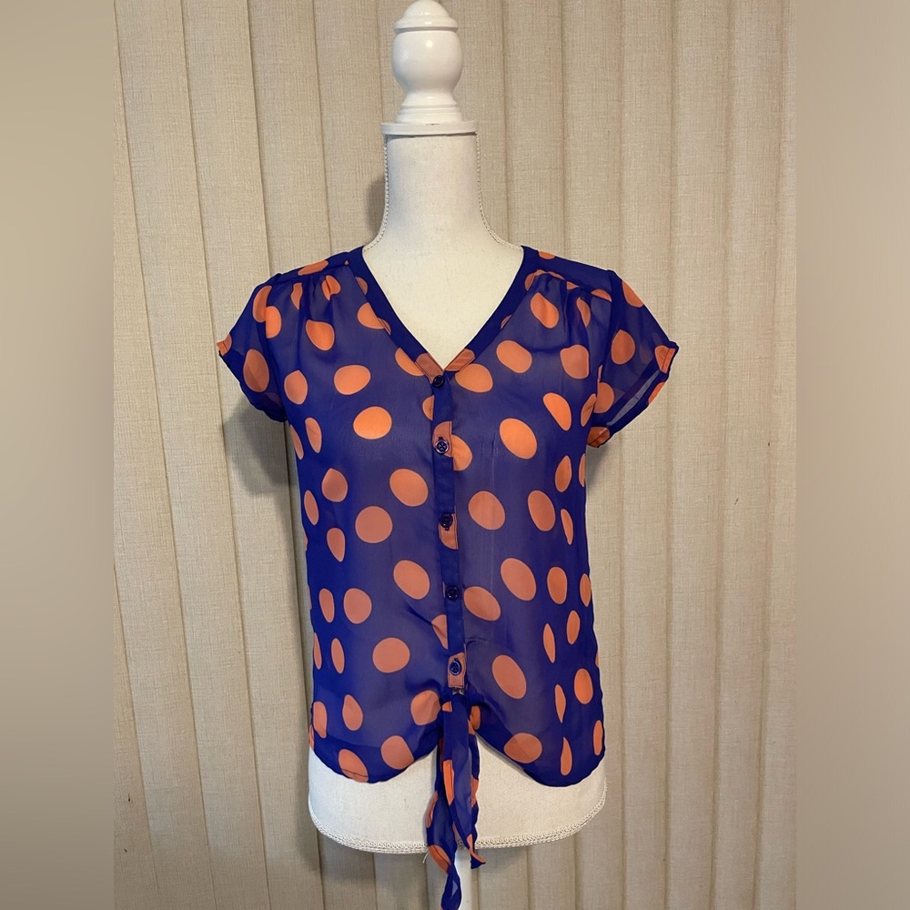 Truth NYC Purple Top with Coral Pink Polka Dots Size Small